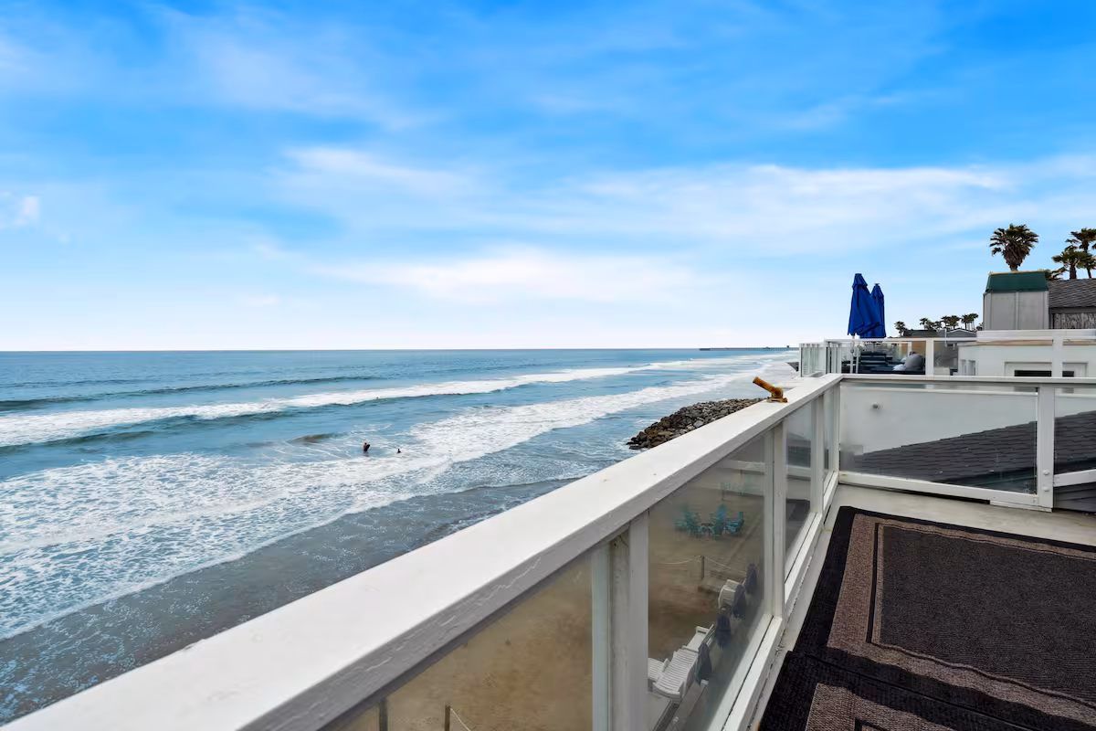 Blue beachfront home exterior